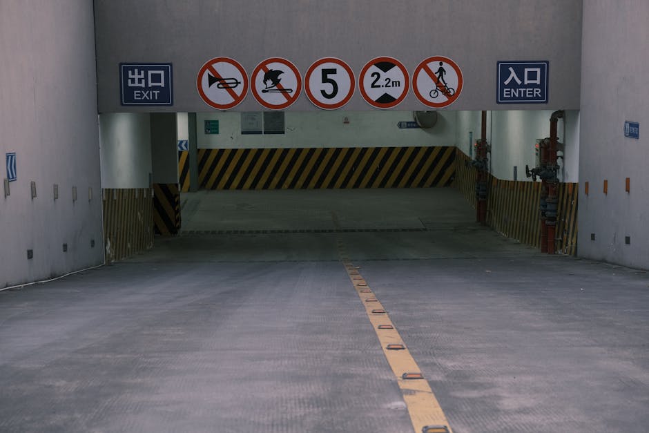 Underground entrance with safety signs representing market limits and capital protection