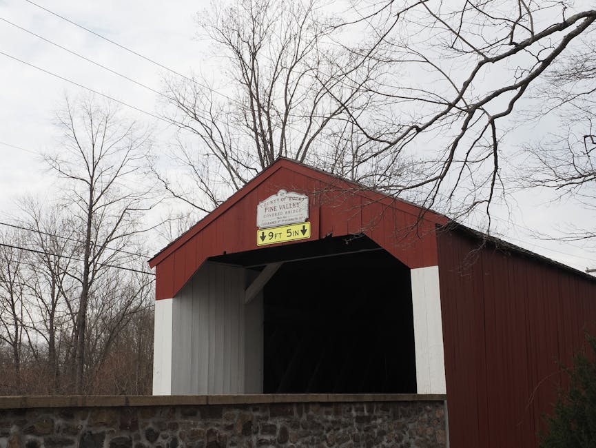 Covered bridge with height restriction sign representing guidance through financial transitions
